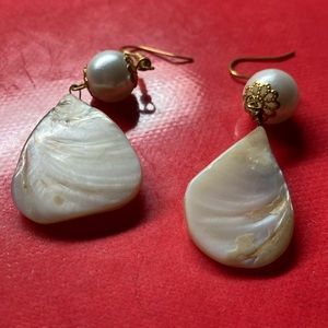 Shell and faux pearl earrings